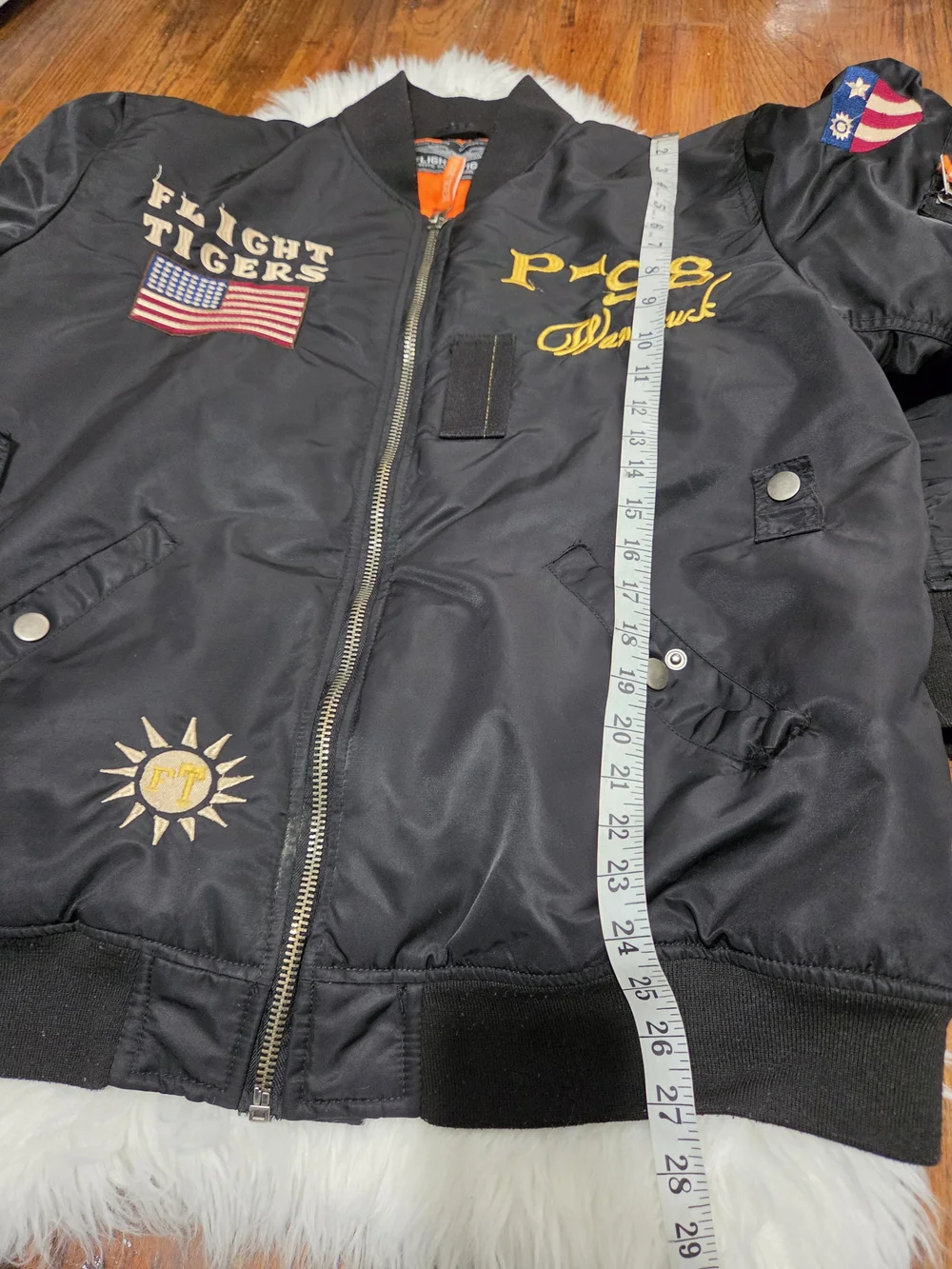 Flight Tigers Black Bomber Jacket with Embroidered Patches